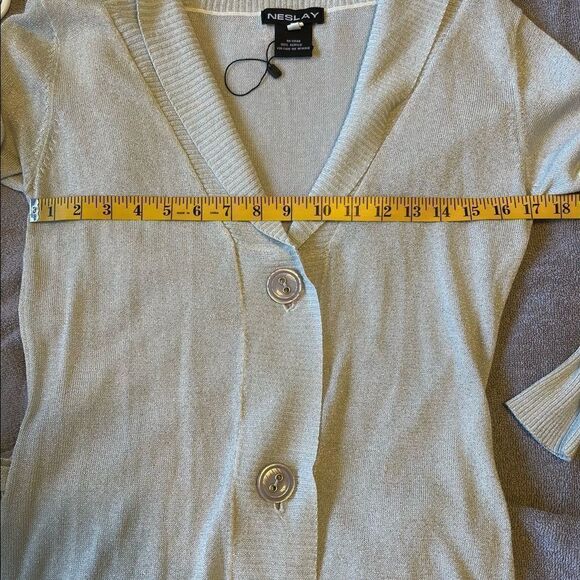 3/$25 NESLAY Shimmer Sparkle Silver Belted Long Sleeves Cardigan.Size XS - Picture 9 of 9